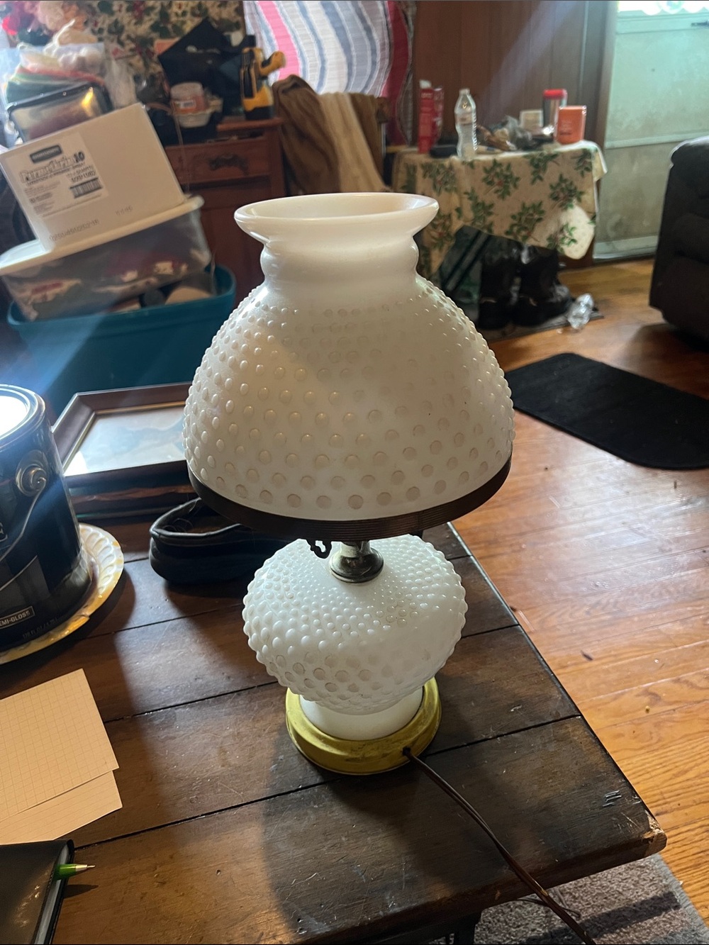 VintagevWhite Hobnail Milk Glass Table Lamp